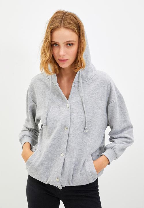 Trendyol - Hooded loose knit thin sweatshirt - grey