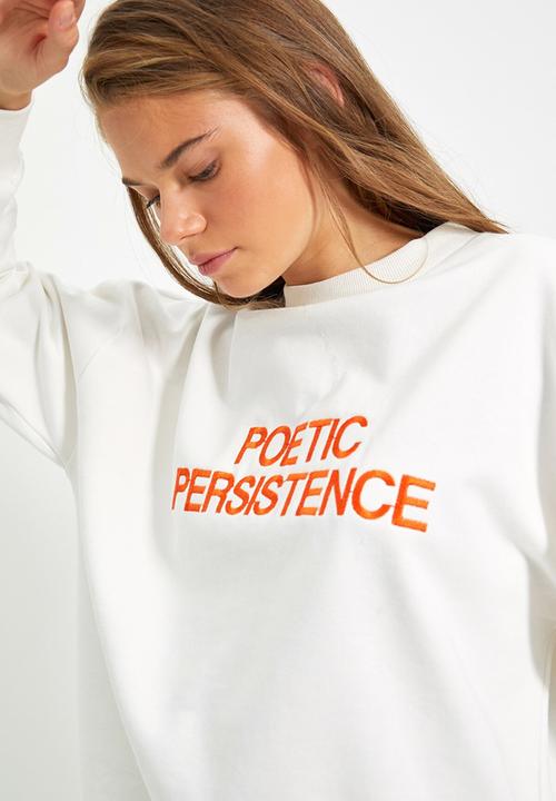 Trendyol - Printed basic knit thin sweatshirt - ecru