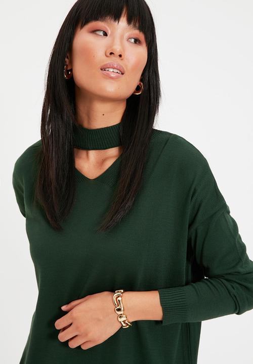 Trendyol - Choker collar knit sweater  - emerald green