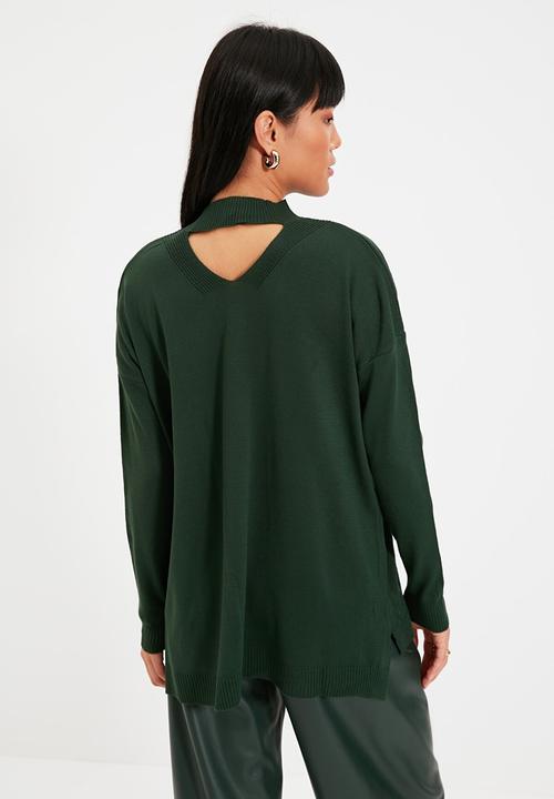 Trendyol - Choker collar knit sweater  - emerald green