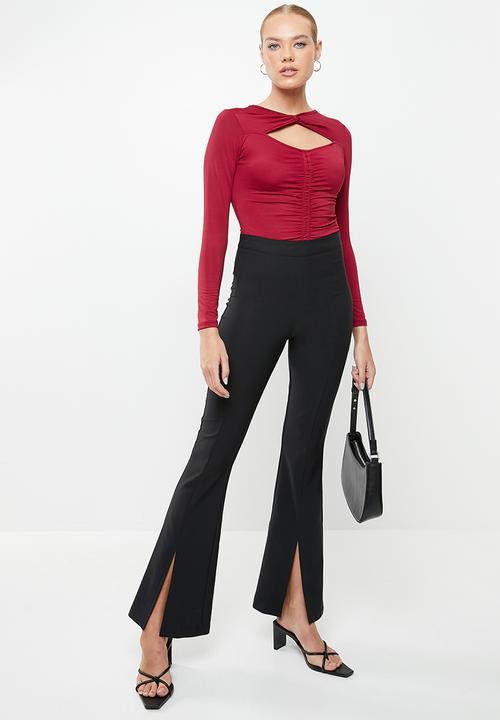 Trendyol - Ruffle detailed knitted bodysuit  - burgundy