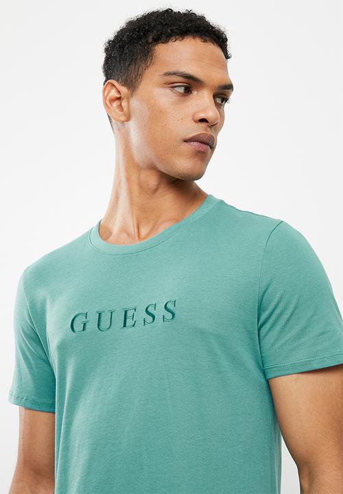 GUESS - Pima emb slim short sleeve tee - soft teal
