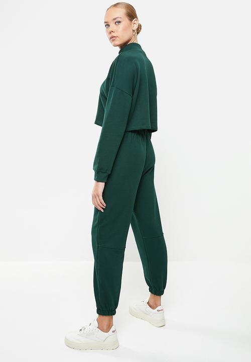 Trendyol - Embroidery detailed crop knitted tracksuit  - emerald