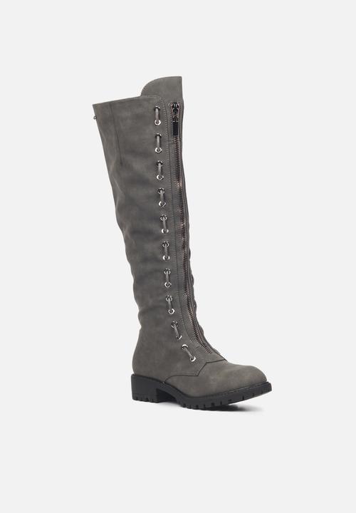 Miss Black - Ryder1 knee length lace-up boot - grey