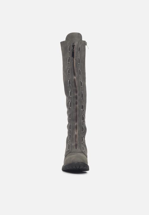 Miss Black - Ryder1 knee length lace-up boot - grey