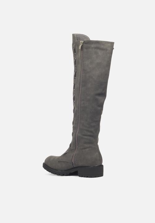 Miss Black - Ryder1 knee length lace-up boot - grey