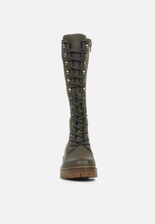 Miss Black - Fox4 knee length lace-up boot - olive