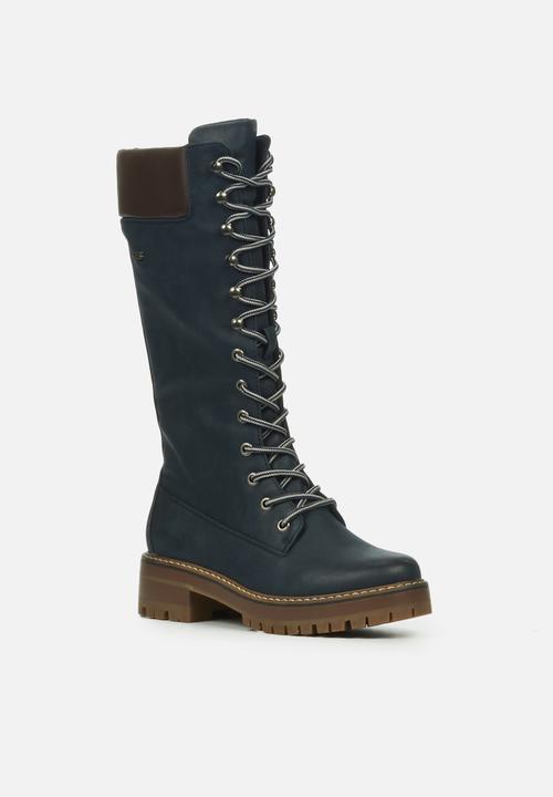 Miss Black - Fox4 knee length lace-up boot - navy