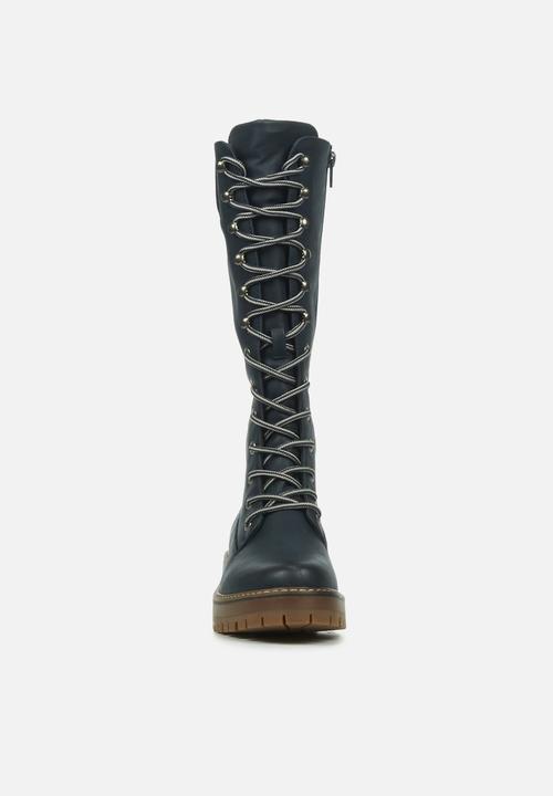 Miss Black - Fox4 knee length lace-up boot - navy