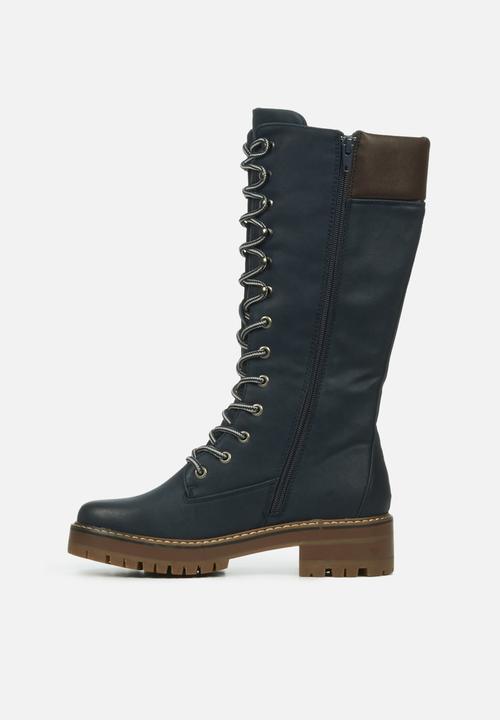 Miss Black - Fox4 knee length lace-up boot - navy