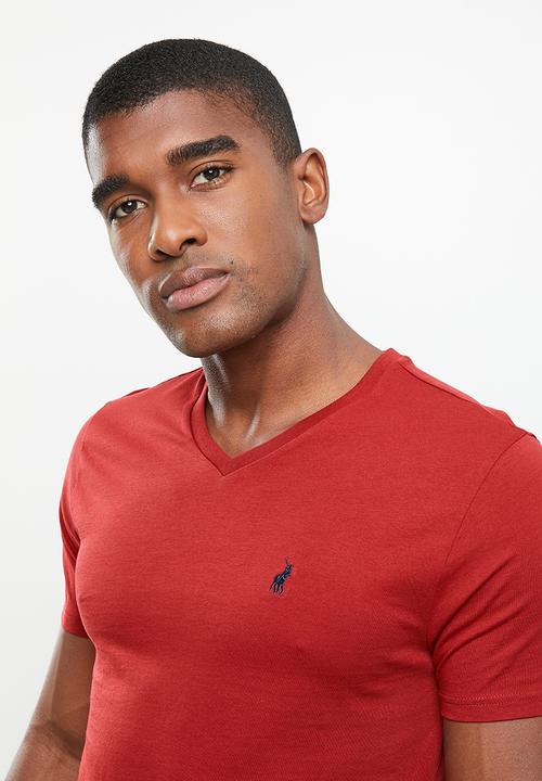 POLO - Men plain v-neck short sleeve tee - burgundy