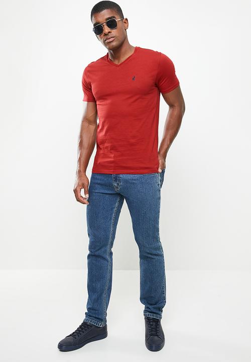 POLO - Men plain v-neck short sleeve tee - burgundy