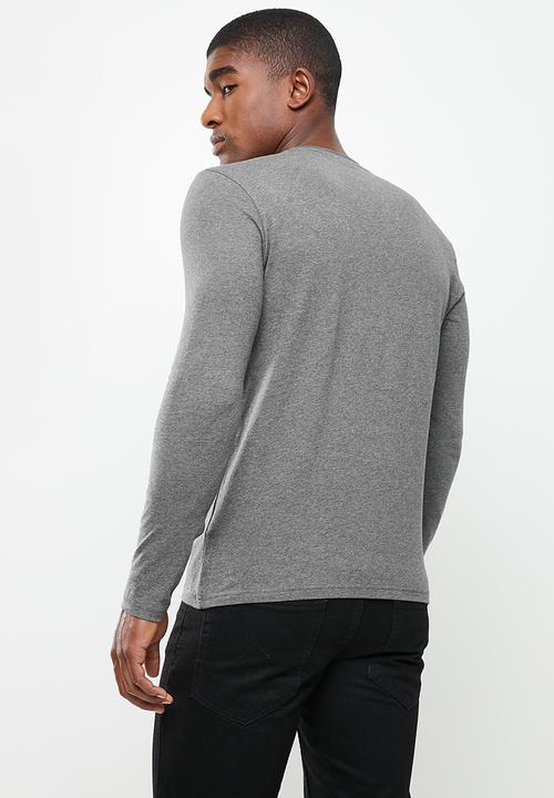 POLO - Men plain long sleeve tee - charcoal