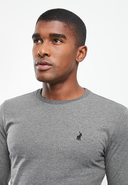 POLO - Men plain long sleeve tee - charcoal