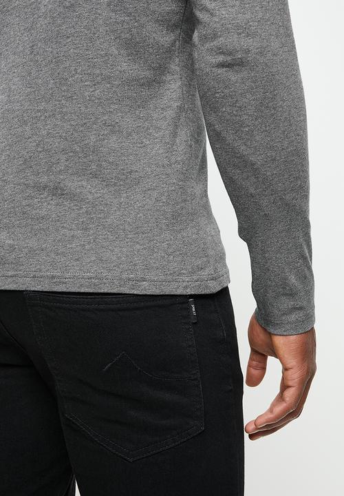 POLO - Men plain long sleeve tee - charcoal
