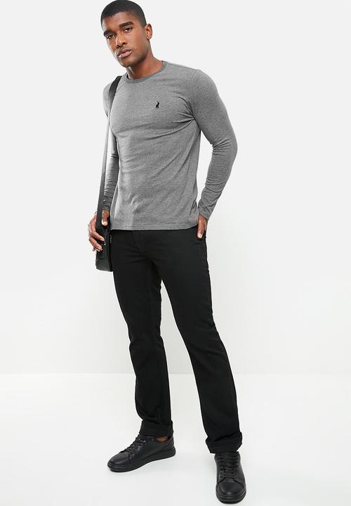 POLO - Men plain long sleeve tee - charcoal