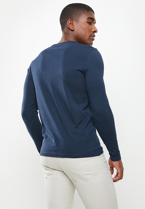 POLO - Men plain long sleeve tee - navy