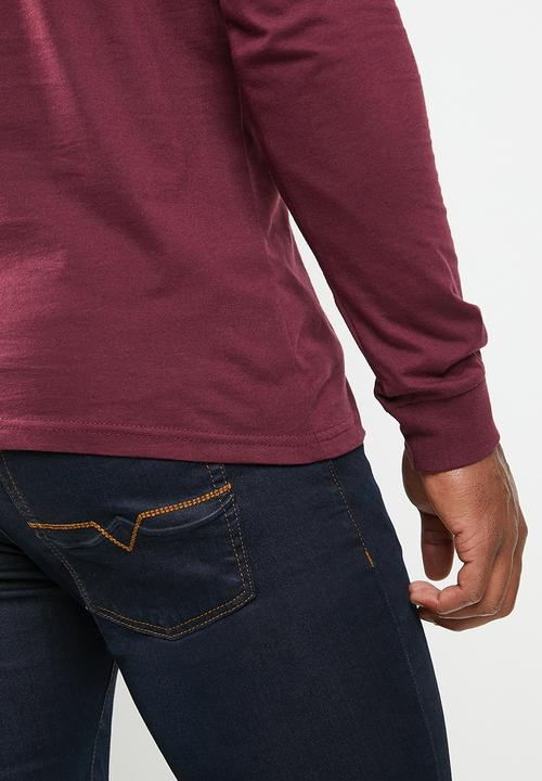 POLO - Men logo long sleeve tee - burgundy