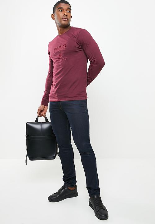 POLO - Men logo long sleeve tee - burgundy