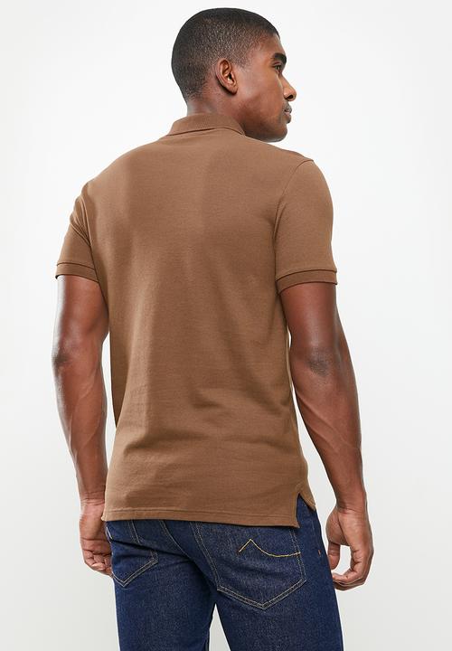 POLO - Mens plain pique short sleeve golfer - tan