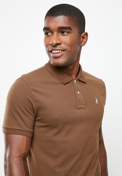 POLO - Mens plain pique short sleeve golfer - tan