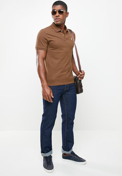 POLO - Mens plain pique short sleeve golfer - tan