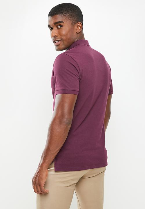 POLO - Mens plain pique short sleeve golfer - burgundy