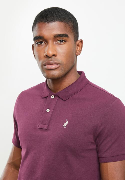 POLO - Mens plain pique short sleeve golfer - burgundy