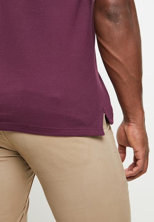 POLO - Mens plain pique short sleeve golfer - burgundy