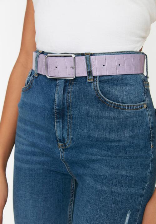 Trendyol - Faux croc  2 pack belts - white/lilac