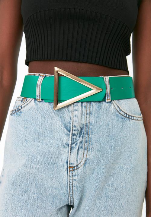 Trendyol - Triangular buckle two pack belts - green/black