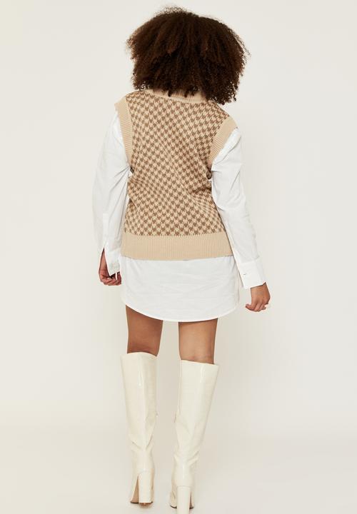 Supré  - Melissa knit vest - soft taupe/houndstooth