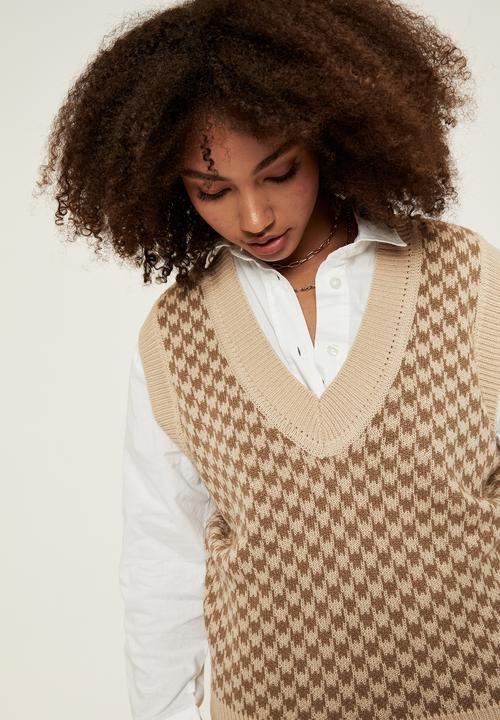 Supré  - Melissa knit vest - soft taupe/houndstooth