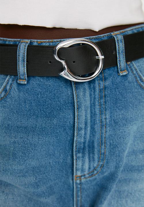 Trendyol - Abstract shape buckle belt 2 pack - white/black 