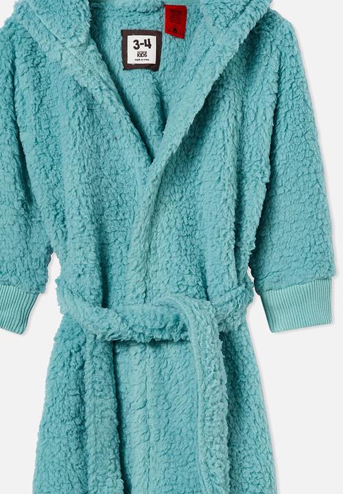 Cotton On - Boys hooded long sleeve sherpa gown - rusty aqua