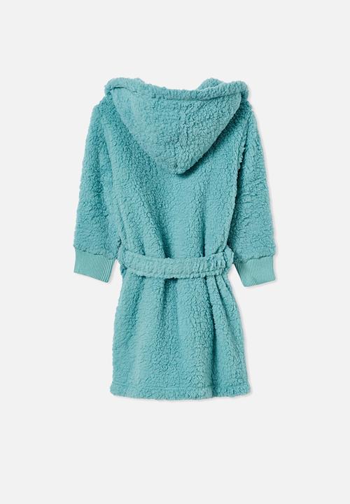 Cotton On - Boys hooded long sleeve sherpa gown - rusty aqua