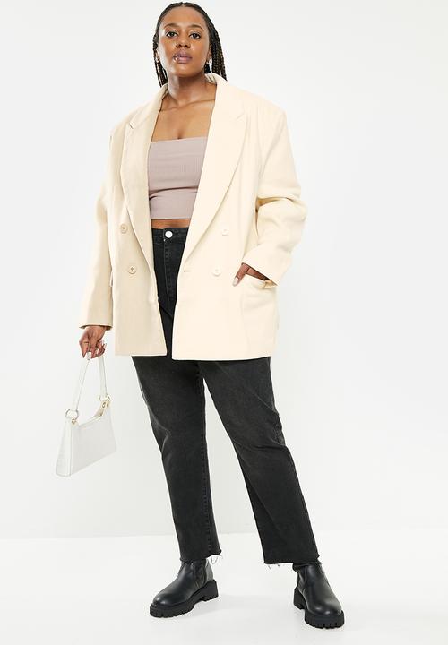 Missguided - Plus spliced boyfriend fit blazer - stone