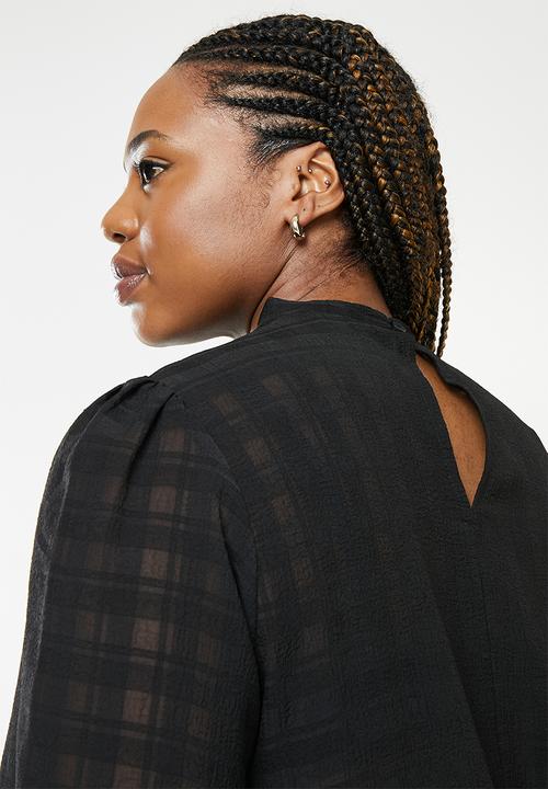 Me&B - Plus neck tie blouse - black