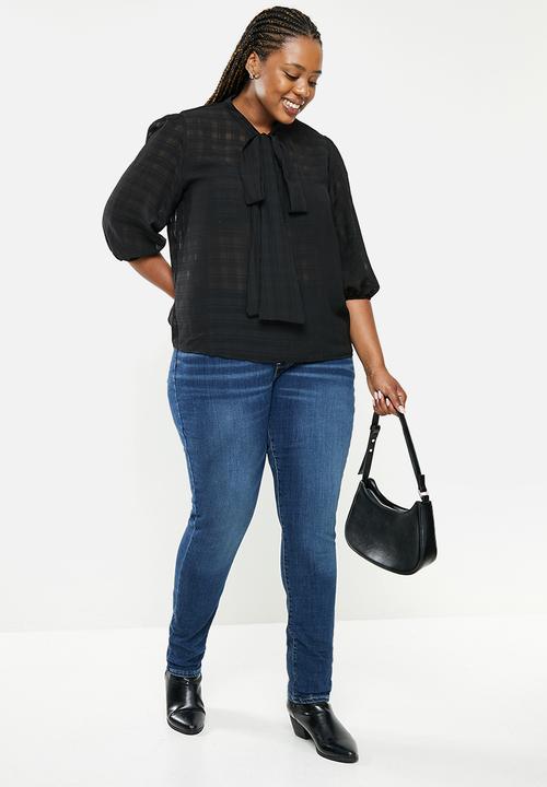 Me&B - Plus neck tie blouse - black