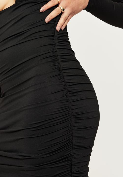 Supré  - Melody long sleeve ruched dress - black