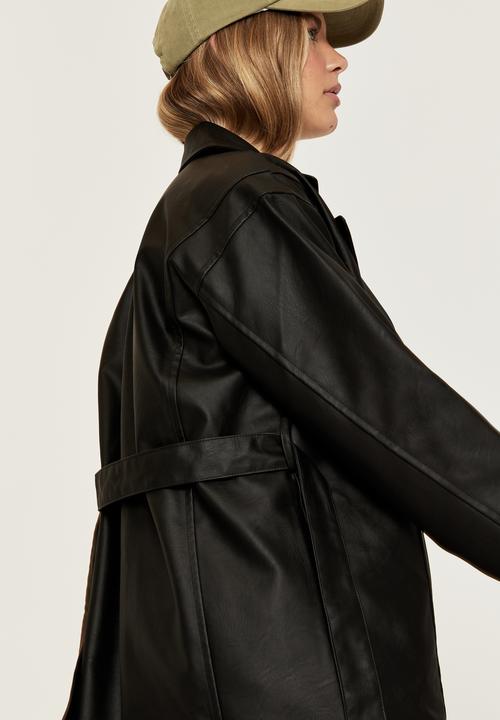 Supré  - Vegan leather trench jacket - black