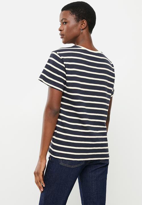 POLO - Wmn short sleeve stripe tee - navy & white