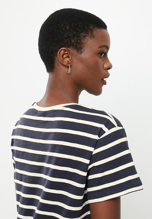 POLO - Wmn short sleeve stripe tee - navy & white