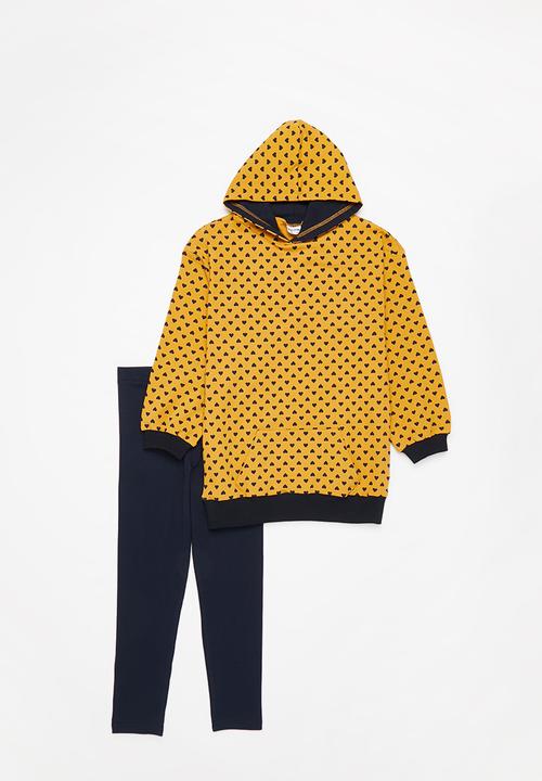 Pop Candy - Longer length hoodie & legging set - mustard & navy