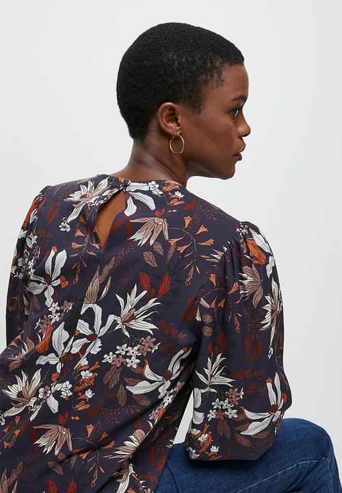 edit - Bellow sleeve shell - navy bloom