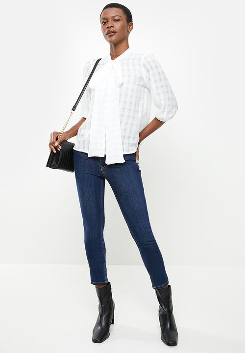 Me&B - Neck tie blouse - white