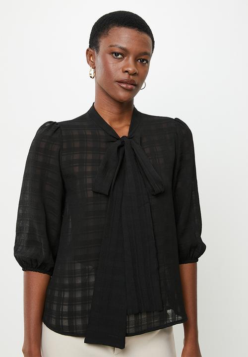 Me&B - Neck tie blouse - black
