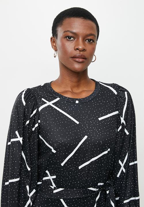 Me&B - Digital printed brushed knit dress - black & white