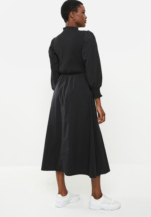 Me&B - Fully shirring bodice maxi cotton dress - black