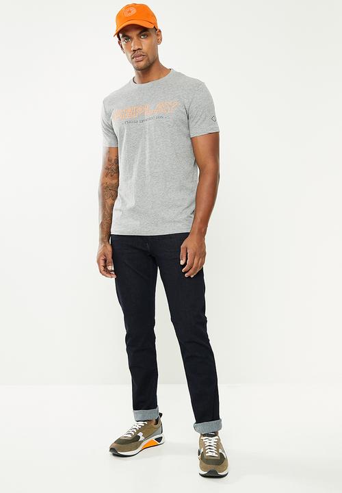 Replay - Replay logo tee - grey melange